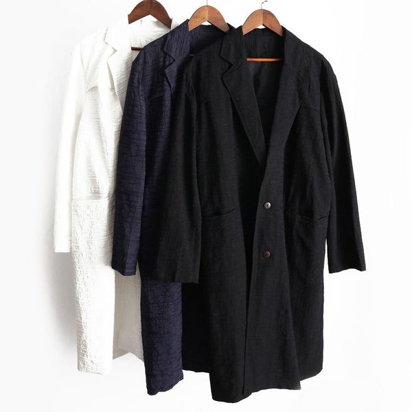 

cotton linen long blazers men plus size trench coat loose long sleeve windbreaker single breasted chinese stye jacket chaqueta, Black;brown