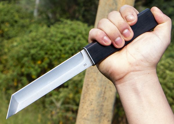 Горячий Katana нож D2 Tanto Point Blade Blade Ebony Ручка с фиксированными лезвиями с древесными ножными ножами