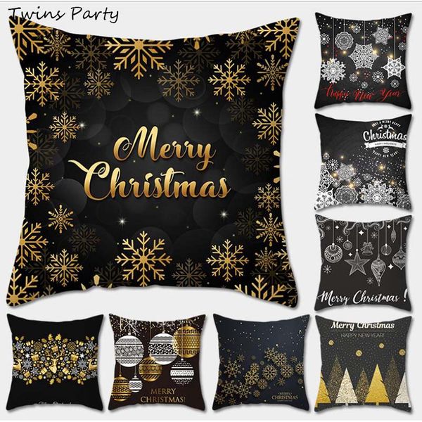 

twins 45*45cm merry christmas gold foil printing pillow case for home happy new year 2020 noel 2019 ornaments christmas gifts