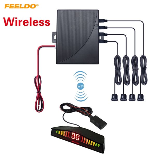 

feeldo 1set car auto 4-sensor parktronic led wireless parking sensor aid backup radar monitor detector system