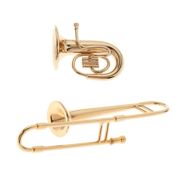 

2pcs miniature trombone & tuba mini doll furniture model for 1/12 dollhouse
