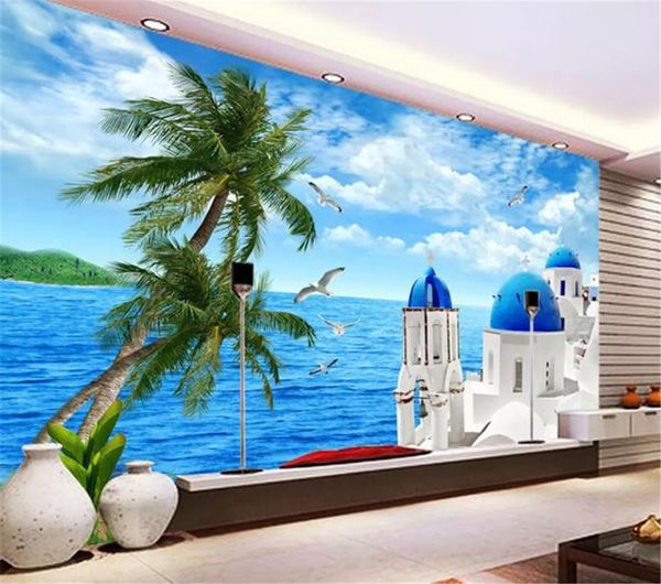 

custom p wallpaper 3d beautiful sea view of aegean castle living room bedroom background wall decoration wallpaper