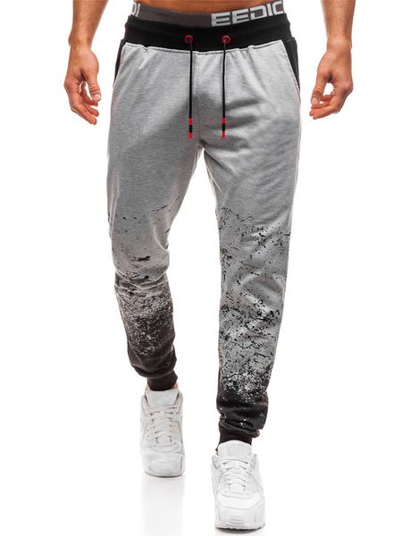 

designer men trousers ink jet print pencil full length teenager drawstring runing fashion active pants men clothes, Black
