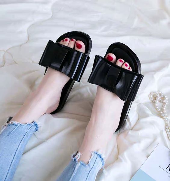 

melissa beach slide bow women adulto jelly shoes fashion sandals 2020 women jelly sandals melissa female shoes slippers, Black