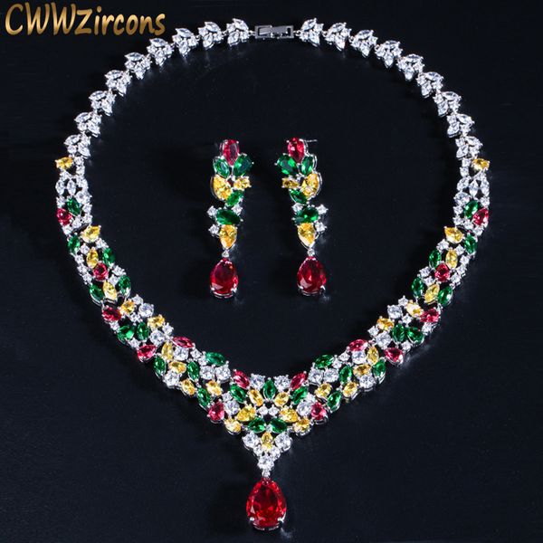 

cwwzircons water drop cubic zirconia wedding bridal necklace jewelry sets luxury brides jewellery accessories t310, Slivery;golden