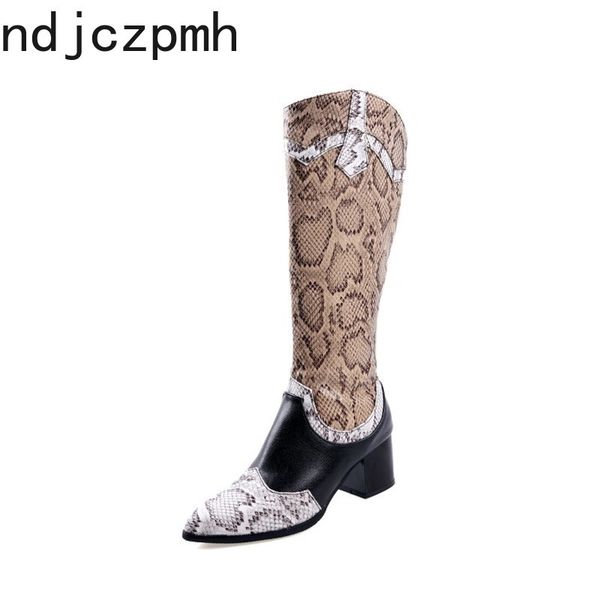

women's boots the new winter color matching pointed zipper mid heel high tube women's shoes plus size 32-48 heel height 5.5cm, Black