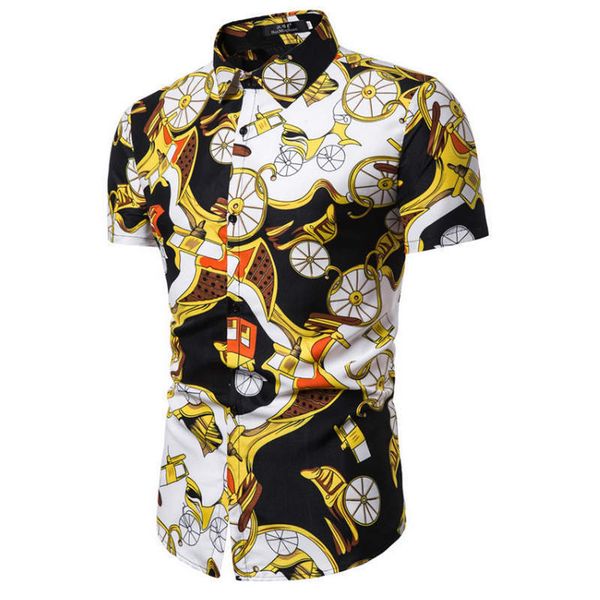 

new summer fashion men's shirt slim fit short sleeve men's shirt clothing trend plus size leisure flower shirts, White;black