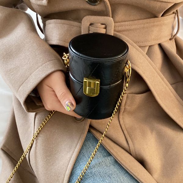 

french autumn and winter retro cylinder shoulder bag & chain shoulder bag width 8cm height 10cm thickness 8cm
