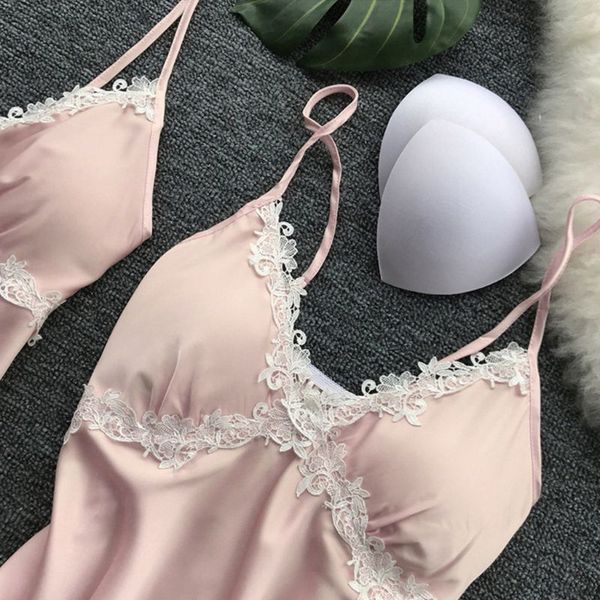 

womens set nightgown color piece lace 5 plus pajamas faux crochet floral silk applique trim summer solid size sleepwear rhphl