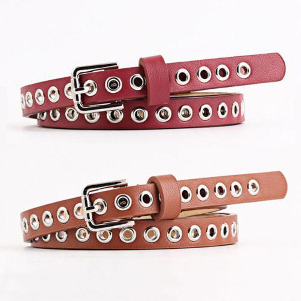 

2019 women pu leather belt rivet studded single grommet holes ladies waist chain belts gifts casual fashion new sale hot, Black;brown