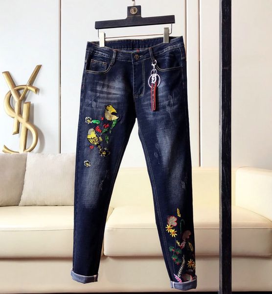 

unique men's fashion stitch luxury jeans designer men jeans hole famous brand slim fit mens printed jeans for men designer pants, Blue