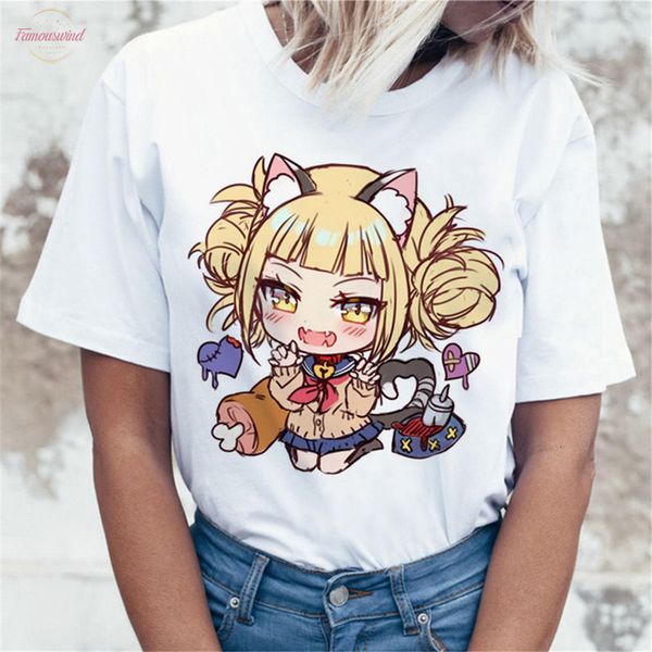 

ahegao cartoon t shirt women harajuku academia anime t shirt funny hentai himiko toga print tshirt tees female clothes, White