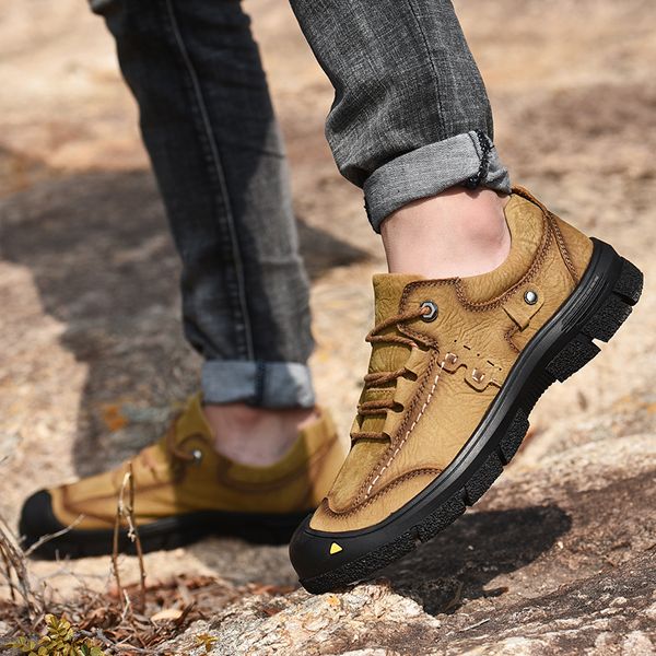 

2019 new outdoor retro shoes men mountain 100% genuine leather boots climbing waterproof tactical winter fishing, Black