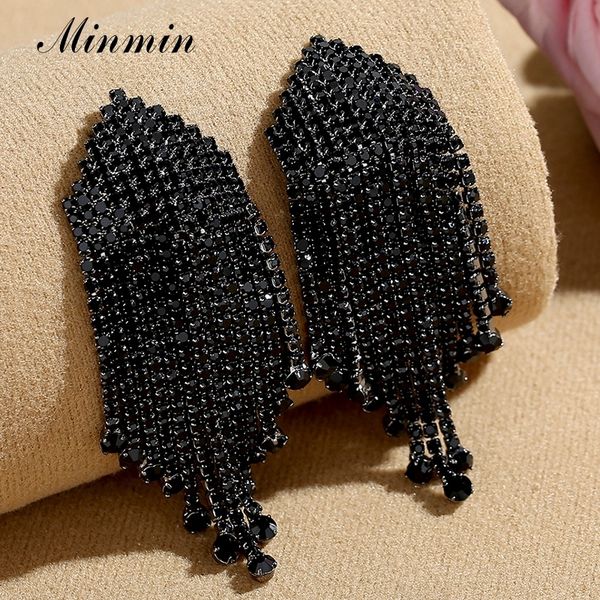 

minmin statement vintage black rhinestone large tassel earrings for women punk geometric big drop earrings korean jewelry eh1375, Silver