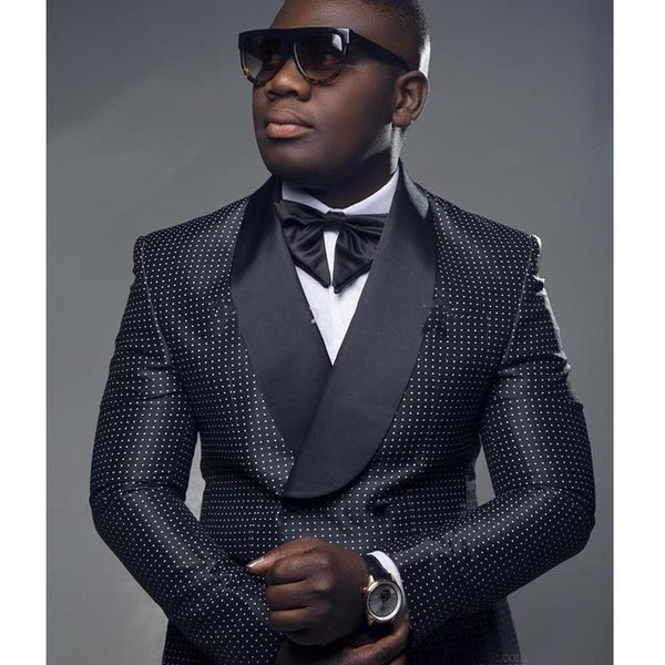 

2019 new mens wedding tuxedos black and white dots groom wear suit mens custom made prom party blazer only one jacket, Black;gray