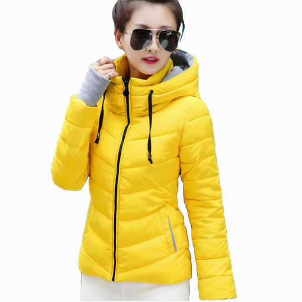

women hooded jackets warm thick 2018 autumn winter ladies slim parka padded fashion stand collar female cotton puffer coats plus, Black