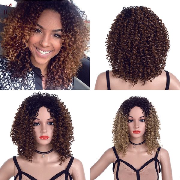 Zhifan Afro Kinky Curly Short Non Lace Synthetic Wigs Natural Hair