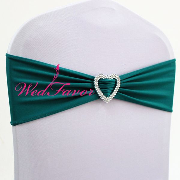 

100pcs teal lycra spandex wedding chair sash bands with heart buckle elastic stretch chair bow ties for banquet l decoration