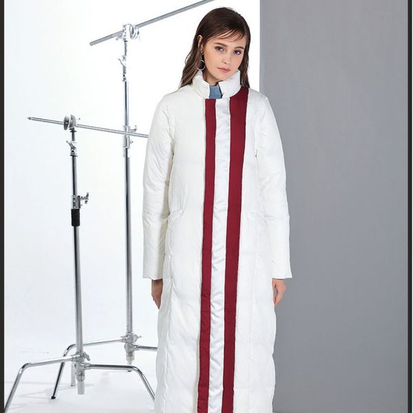 

white duck down jacket female super long slim slimming sleeves detachable down vest, Black