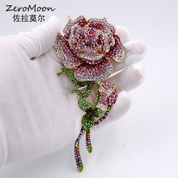 

new crystal huge big size rose brooch flower pins rhinestone pin plant brooches clothes brooch for women fashion jewelry broche, Gray