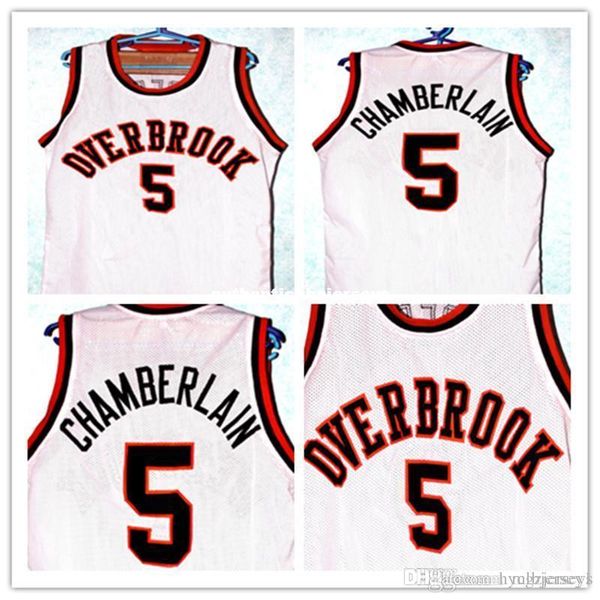 

wilt chamberlain #5 overbrook high school jersey white customize any number size and player name retro throwbacks embroidery stit, Black;blue