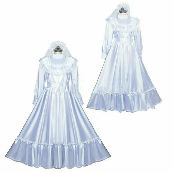 Sissy Maid Satin Wedding Dress Lockable Full Long Cross Dressers