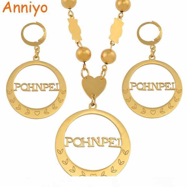 

anniyo micronesia pohnpei island big pendant beads necklaces earrings sets round ball chains ethnic jewelry gifts #047721, Silver