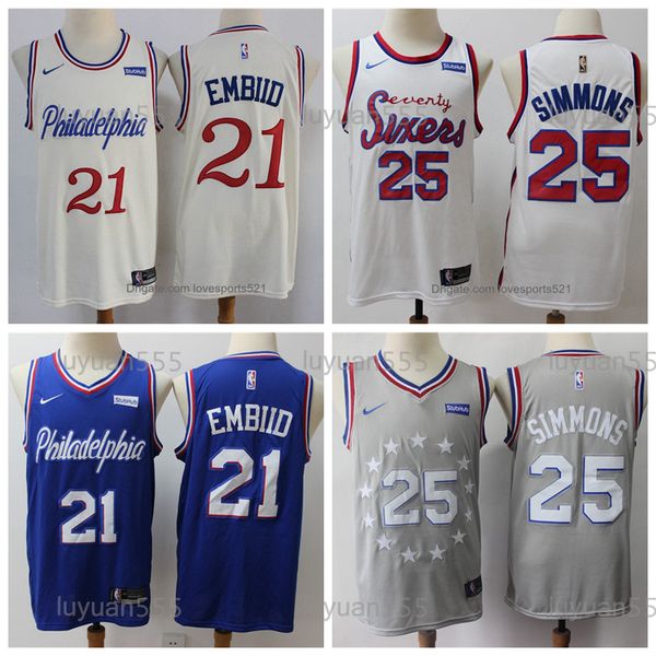

mens philadelphia 76ers joel 21 embiid jersey 25 ben simmons finished city edition swingman white basketball jersey 215, Blue;black