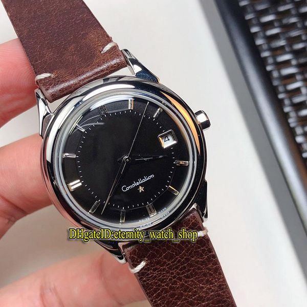

classics of the 1960s vintage 30 black date dial japan miyota automatic mens watch silver case retro leather band gents watches, Slivery;brown