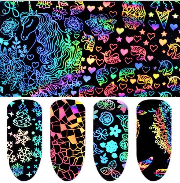 

Holographic Nail Art Transfer Stickers Rose Butterfly Fire Flower Pattern Nail Art Sticker Heat Transfer Decoration Decal 8pcs 1set KKA6409