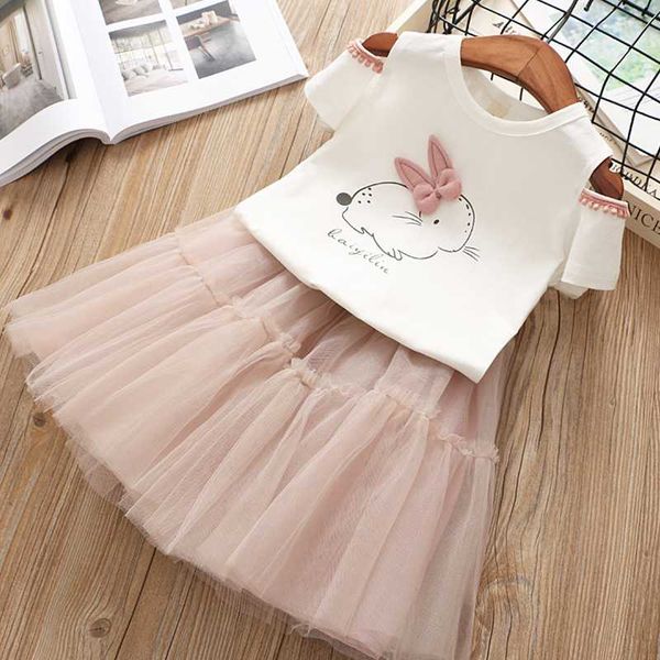 

child costumes girl clothes 2020 summer off-shoulder short-sleeved t-shirt lace short skirt girl set 3-7 quality kids' wear, White