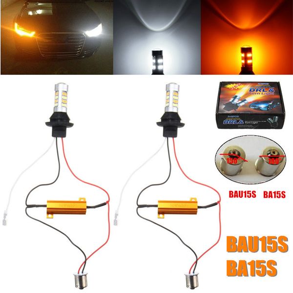 

1pair 1156 bau15s py21w canbus dual color amber/white switchback drl led car daytime running lights turn signal lamp ba15s