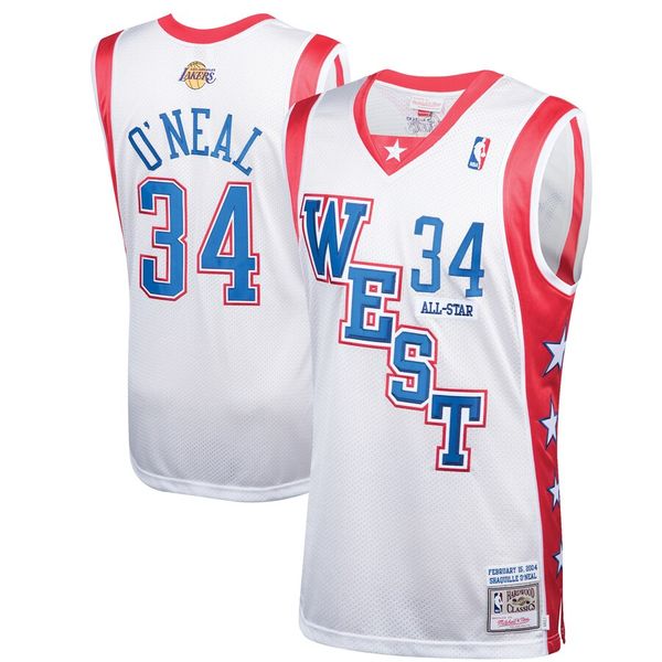 

men western conference 34 shaquille o'neal mitchell & ness white 2004 nba all-star hardwoods classics authentic jersey, Black;red