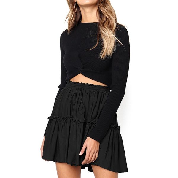 

jaycosin 2019 женщины летняя юбка мода повседневная пляж цветочный принт юбка трапеция эластичный пояс файл рябить короткие jun6#4, Black