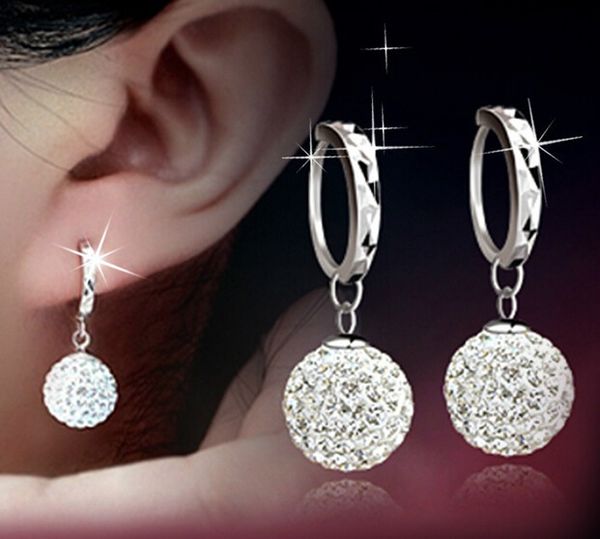 

korean star temperament with allergy-shampoo crystal ball earrings, Silver