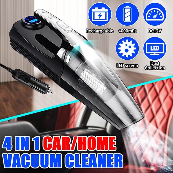 

4000mpa 4 in 1 car handheld vacuum cleaner digital tire inflator pump pressure gauge led light vacuum cleaner for home auto