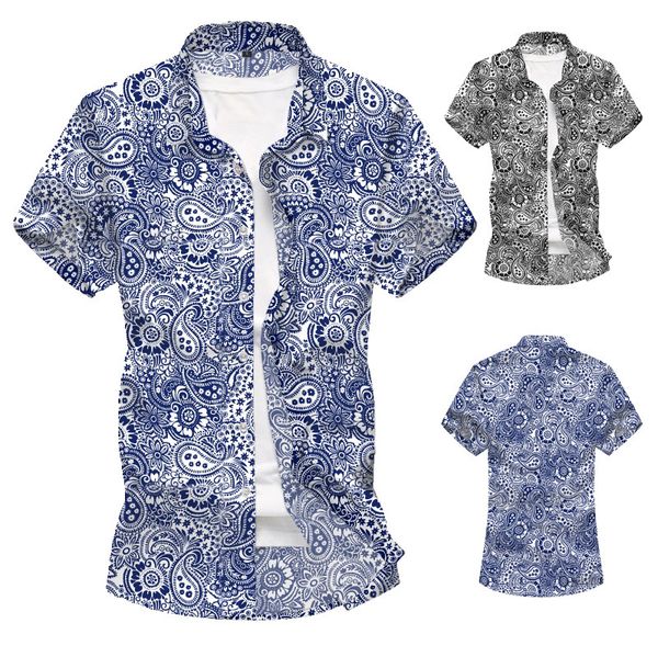 

2020 man sandy beach shirt hawaii short sleeve flower shirt male, White;black