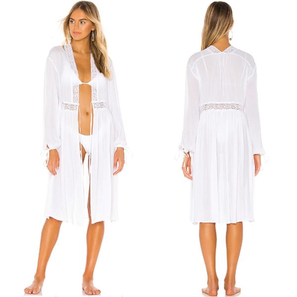 

plus size beach cover up one-piece dress pareo for the wear summer woman new chiffon ruffled lace cardigan bikini solid, Blue;gray