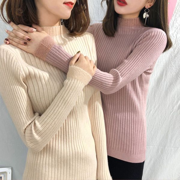 

women turtleneck sweaters 2019 new streetwear stitching knitting pullovers long sleeve solid jumper female knitted clothes, White;black