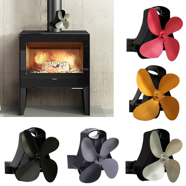 

wall mounted heat self-powered fireplace stove fan quiet 4 blades aluminum efficiently warm large room wood log burner eco