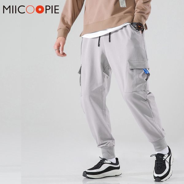 

multi-pocket cargo pants men casual drawstring cotton breathable mens harem pants streetwear ribbons hip hop overalls sweatpants, Black
