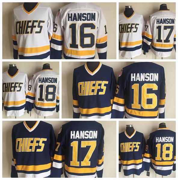 

hanson brothers jersey 16 jack hanson 17 steve hanson 18 jeff charlestown chiefs slap swhite blue movie hockey jerseys, Black;red
