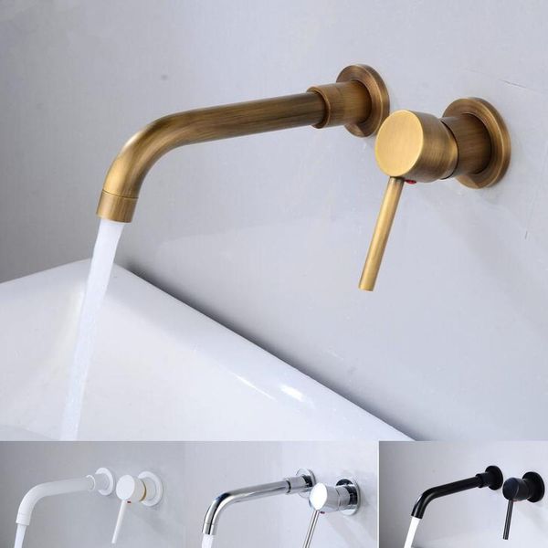 Bronze Modern Wall Mounted bacia banheiro torneira da parede Sink Swivel Spout Bath Mixer Tap guindaste Antique Bronze Finished