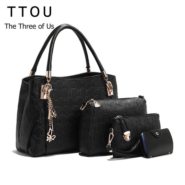 

ttou 4pcs new arrival luxury women handbags pu leather shoulder bag lady messenger bag handle female purse dollar tote