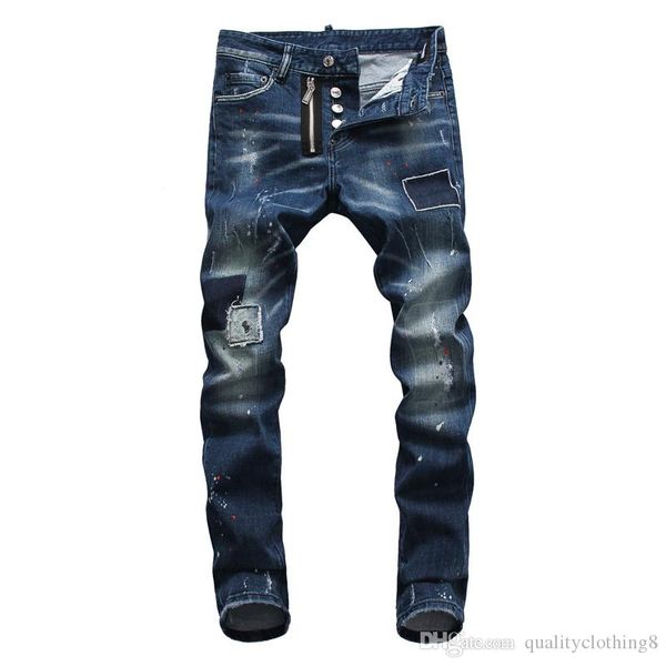 

2020 роскошные мужские дизайнерские джинсы отверстие молния высокое качество мужские джинсы мотоцикл мужские комбинезоны фиолетовый бренд дж, Blue