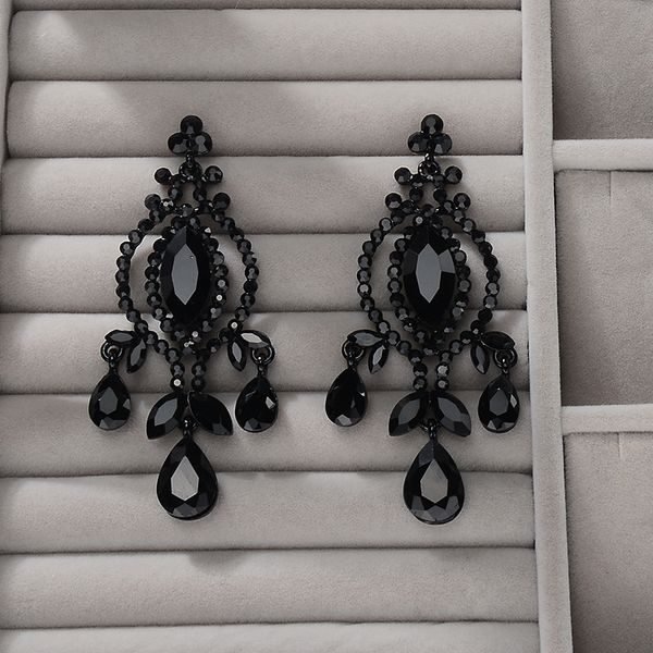 

eseres designs creative black rhinestone stud earrings for women prom earrings sets party bijoux, Golden;silver