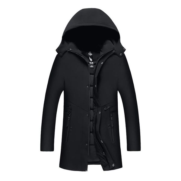 

мода зимняя куртка мужчины с капюшоном длинная теплая толстая куртка пальто мужские пуховые парки зимняя верхняя одежда хлопчатобумажное пал, Black