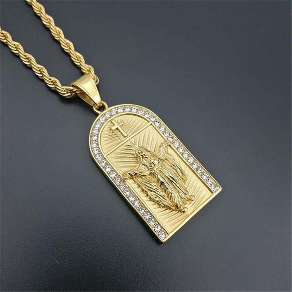 

hip hop iced out cross jesus necklaces pendants gold color stainless steel chain for women/men christian jewelry crucifix xl1224, Silver