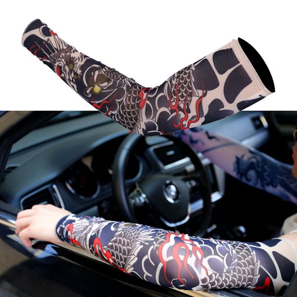 

1pair fashion tattoo sleeves uv protection arm sleeve women men hip hop bicycle sleeves outdoor cycling 3d printed arm warmer, Black;gray