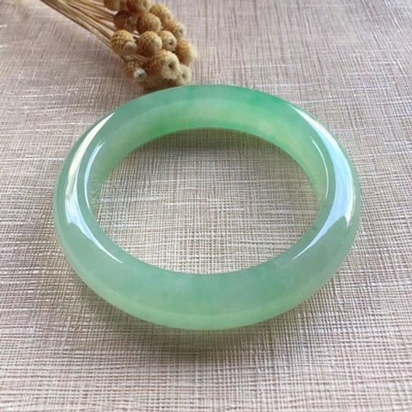 

natural burmese jadeite 54mm-64mm light green bracelet elegant princess jewelry send mom to girlfriend, Golden;silver